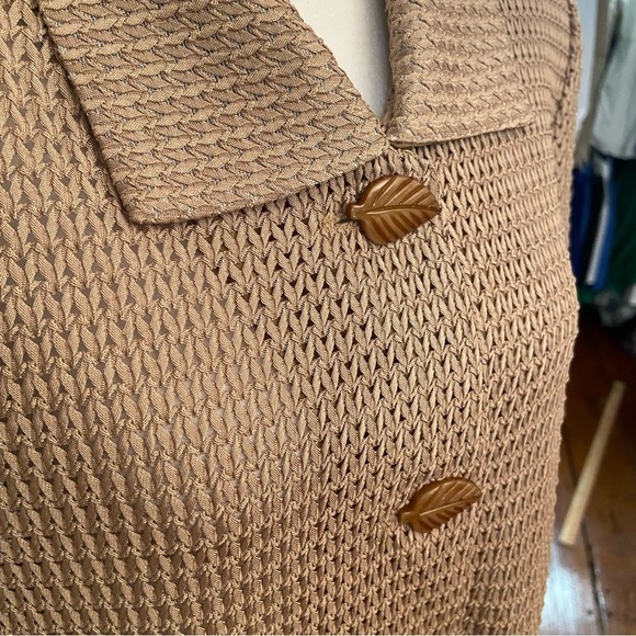 Lady Dorby Vintage Gold Knit Top Button Front Size L/XL Leaf Buttons Retro 80s - Picture 16 of 16